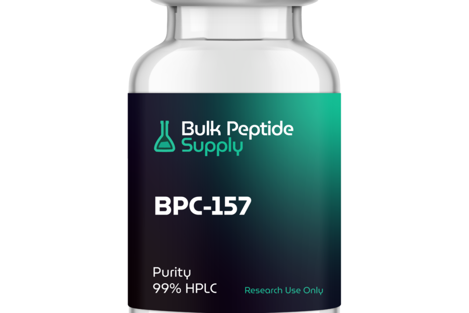 BPC-157 research vial with a green Bulk Peptide Supply label