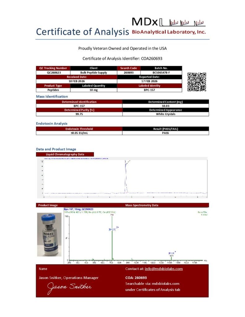Example BPC-157 certificate of analysis report