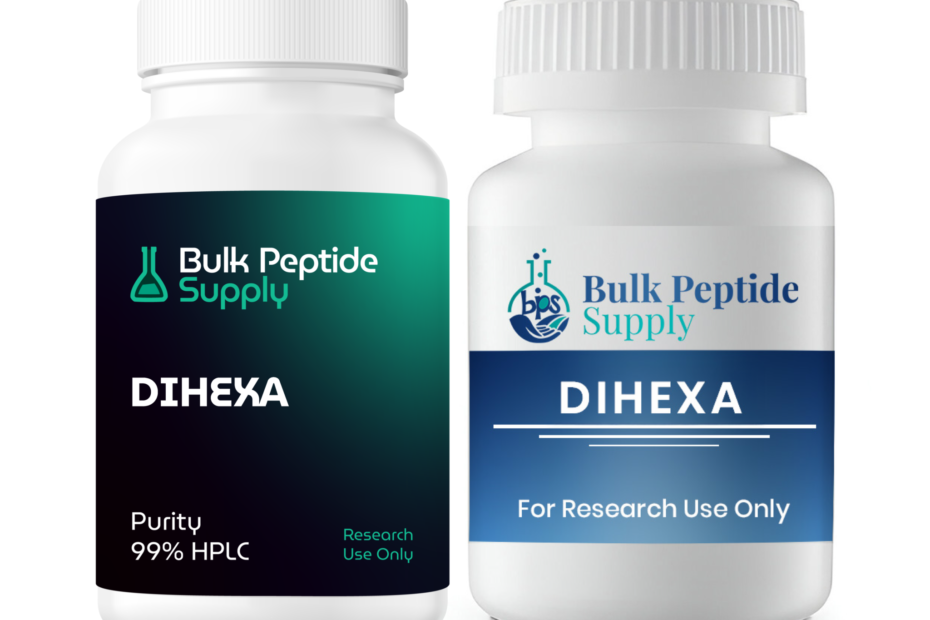 Dihexa research capsule bottles with two label designs